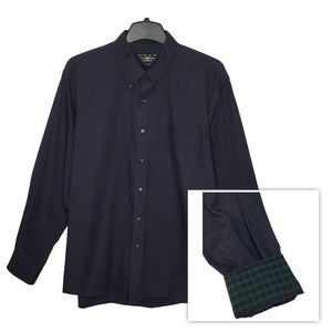 Club Room Pinpoint Button Down Plaid Contrast Cuff Cotton Pocket Mens Blue L